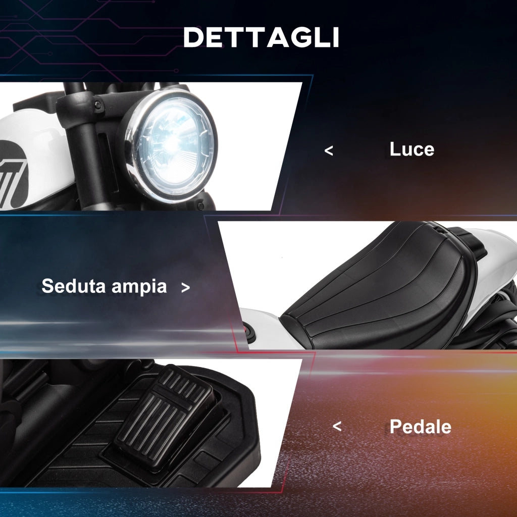 Moto Elettrica per Bambini 76x42x57 cm con Rotelle e Fanale 6V Bianco e Nero