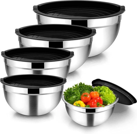 Set di miscelazione in acciaio inossidabile nero 5 pezzi - Stacking - Resistente alla lavastoviglie