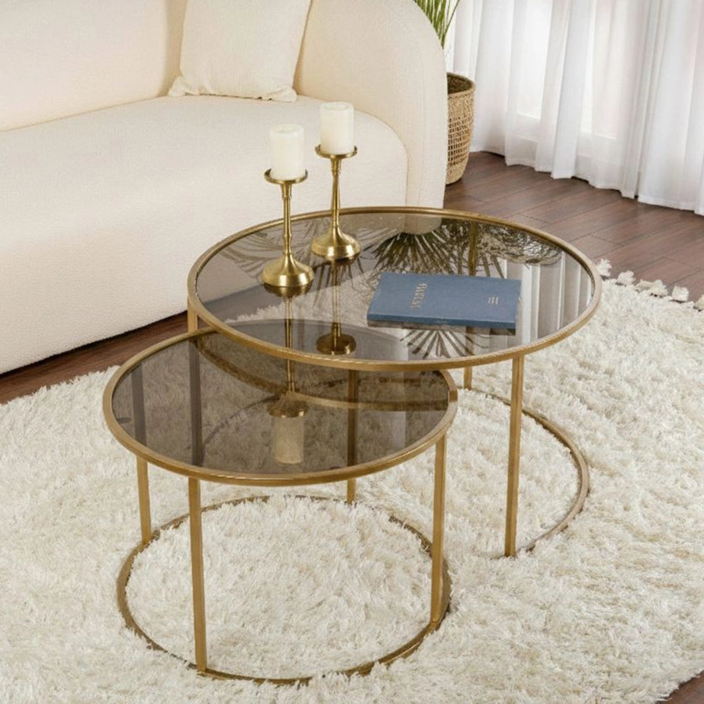 Aedion, Tavolino da Salotto set di 2 Tavolini, 80x80x43h cm oro Bronzo