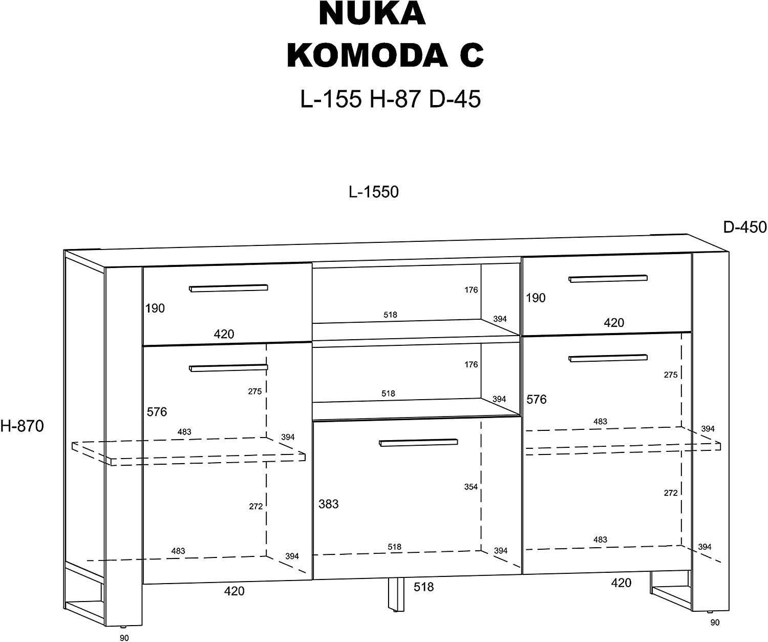 Mobile Credenza Nuka Cm 155 x 45 x 87H colore Rovere Rustico