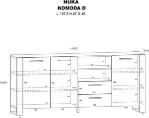 Mobile Credenza Nuka Cm 197 x 45 x 87H colore Rovere Rustico