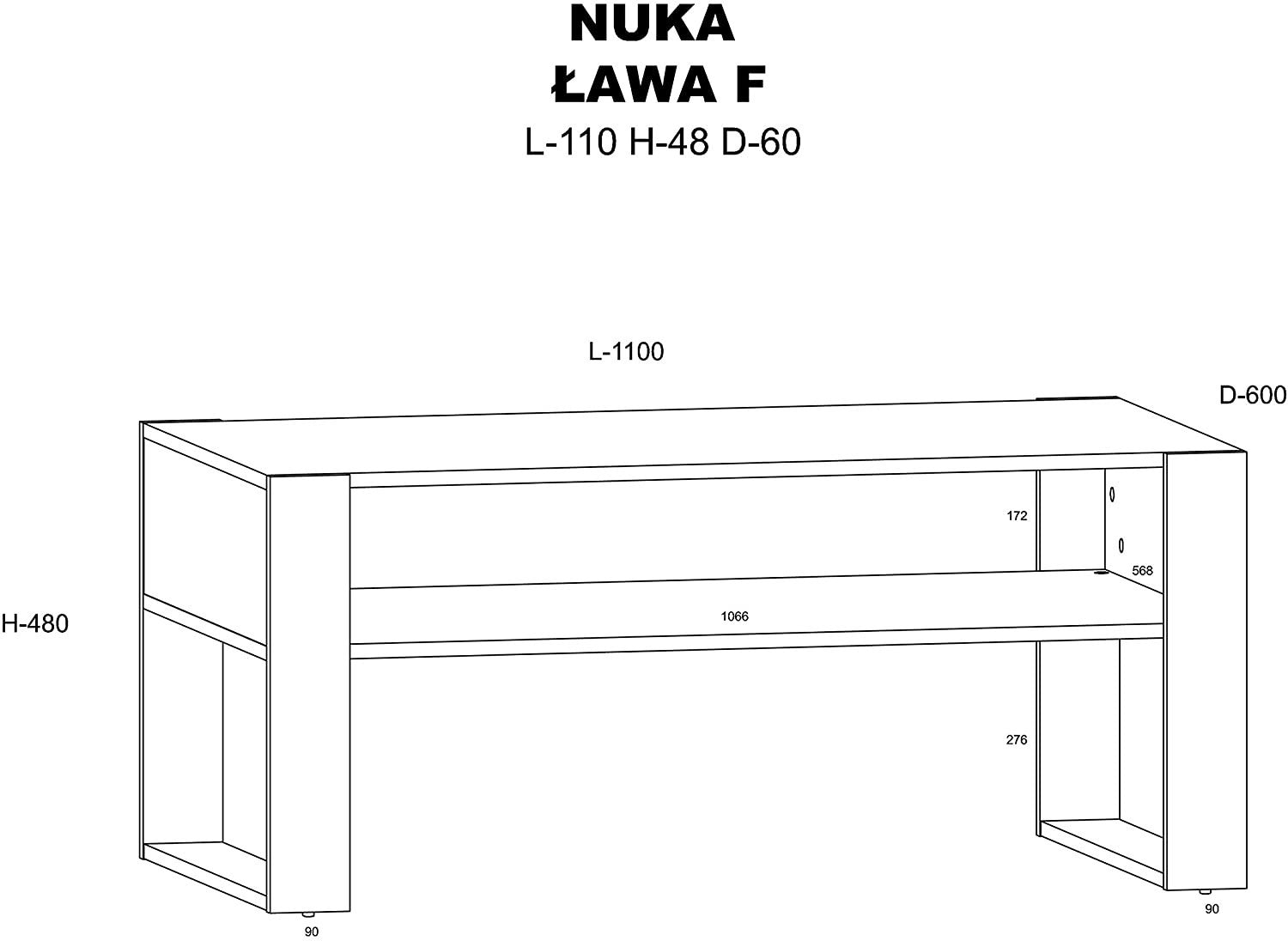 Tavolino da Caffè Nuka Cm 110 x 60 x 48H colre Rovere Rustico e gambe Nere