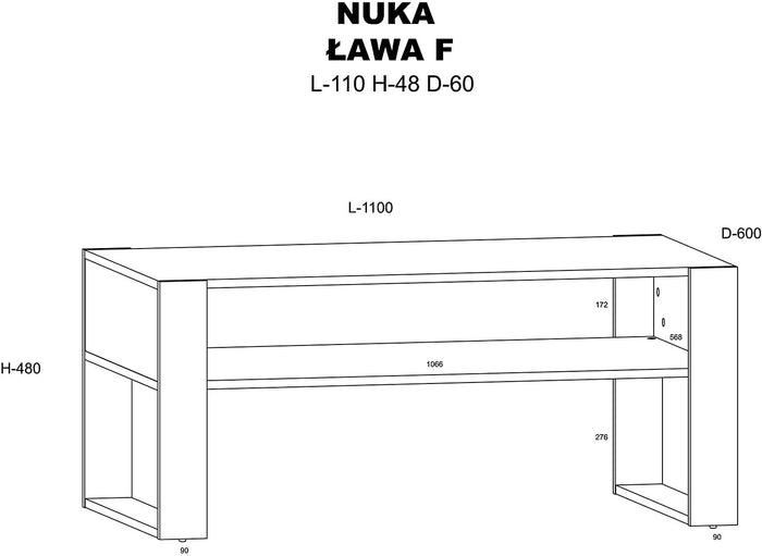 Tavolino da Caffè Nuka Cm 110 x 60 x 48H colre Rovere Rustico e gambe Nere