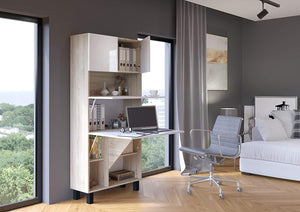 Mobile Libreria e Scrivania pieghevole frontali Bianco Lucido struttura Rovere