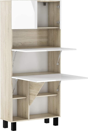 Mobile Libreria e Scrivania pieghevole frontali Bianco Lucido struttura Rovere