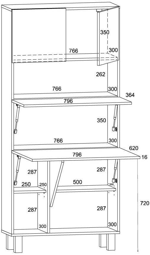 Mobile Libreria e Scrivania pieghevole frontali Bianco Lucido struttura Rovere