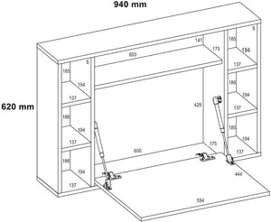 Mobile Mensola Scrivania pieghevole  rovere bianco 94 x 62h x 20cm(chiuso) 62(aperto)