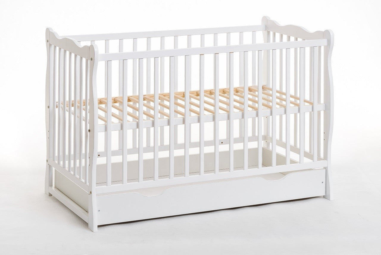 Letto culla bambini neonati con cassettone 124x82x71 Cm in legno di pino Ala colore Bianco
