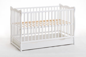 Letto culla bambini neonati con cassettone 124x82x71 Cm in legno di pino Ala colore Bianco