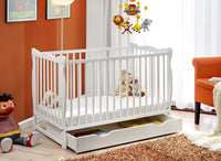 Letto culla bambini neonati con cassettone 124x82x71 Cm in legno di pino Ala colore Bianco