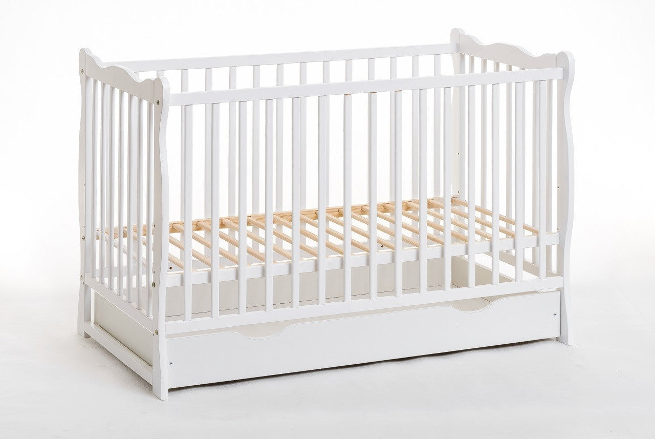Letto culla bambini neonati con cassettone 124x82x71 Cm in legno di pino Ala colore Bianco