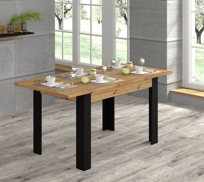 Tavolo allungabile NUKA 120/160x80x76 colore Rovere con gambe Nero opaco