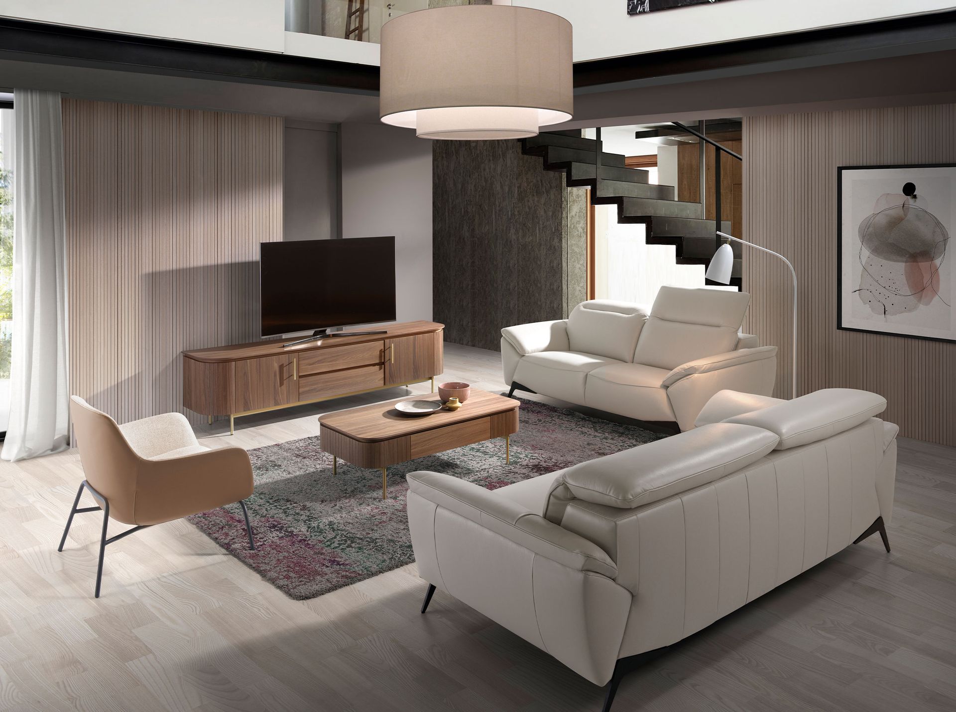 Porta TV noce e acciaio dorato lucido