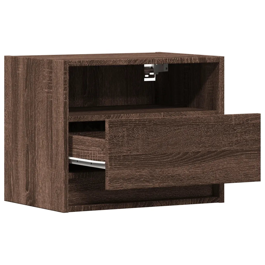 vidaXL Comodino a Parete con luci LED Rovere Marrone