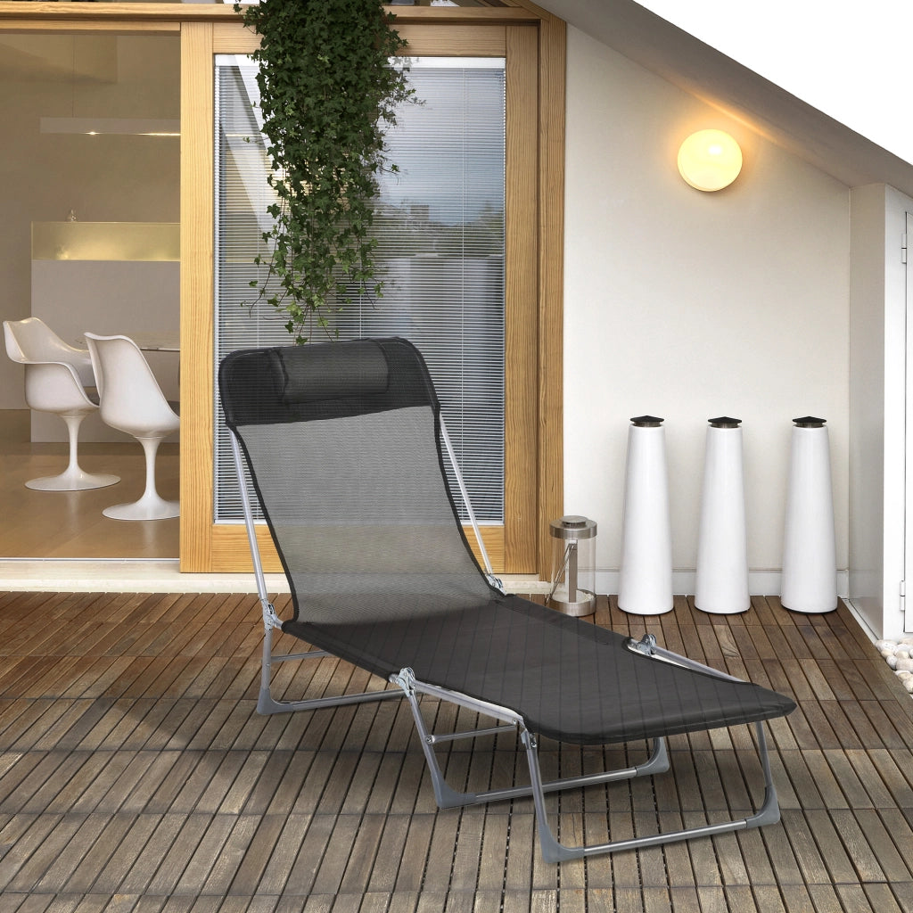 Chaise Longue Pieghevole Regolabile con Cuscino ¨C Zephmum ¨C Nero