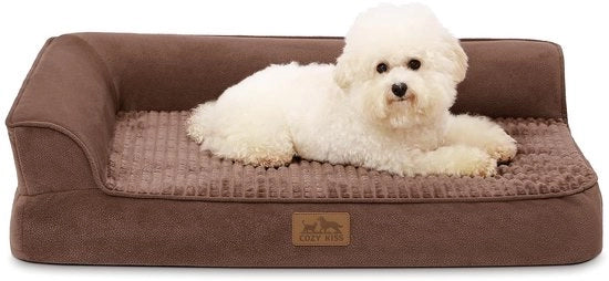 Hondenletto Ortopedico, 19 cm Sedia per Cani di Medie Dimensioni, Sedia per Cani Rimovibile e Lavabile, Base Antiscivolo, Impermeabile, Cuoio, 76x51x19cm