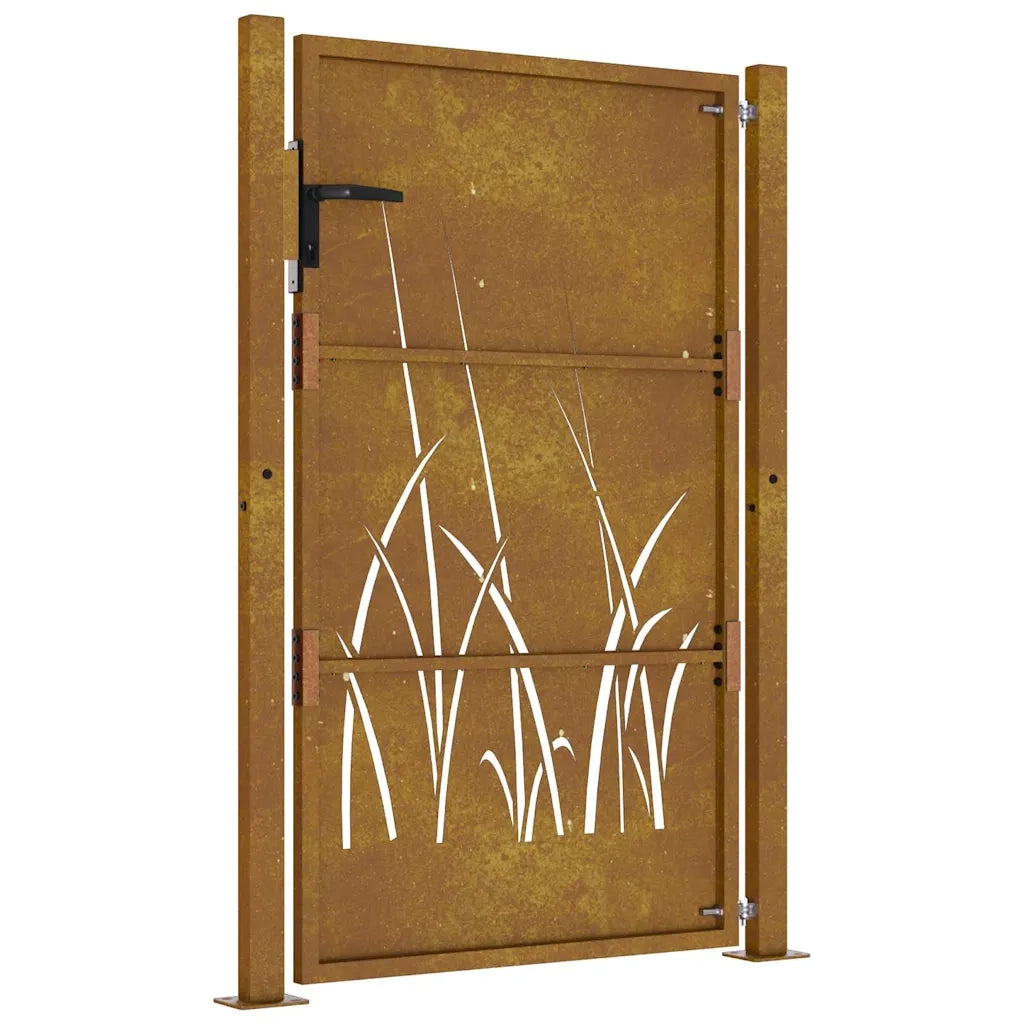 Cancello da giardino 100x125 cm in acciaio Corten con design erba 153174
