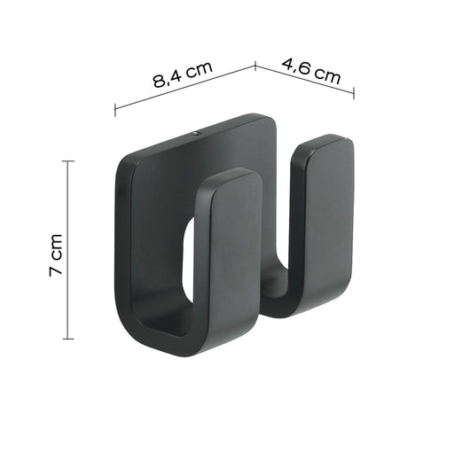 Appendiabiti doppio da muro in ottone, acciaio inox e Cromall 3228 Gedy serie OUTLINE Nero Opaco