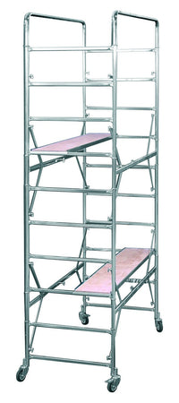 Trabattello in acciaio zincato professionale con doppio piano e ruote, 300 cm