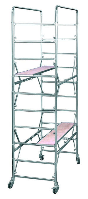 Trabattello in acciaio zincato professionale con doppio piano e ruote, 300 cm