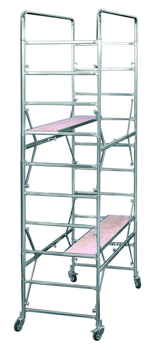 Trabattello in acciaio zincato professionale con doppio piano e ruote, 300 cm