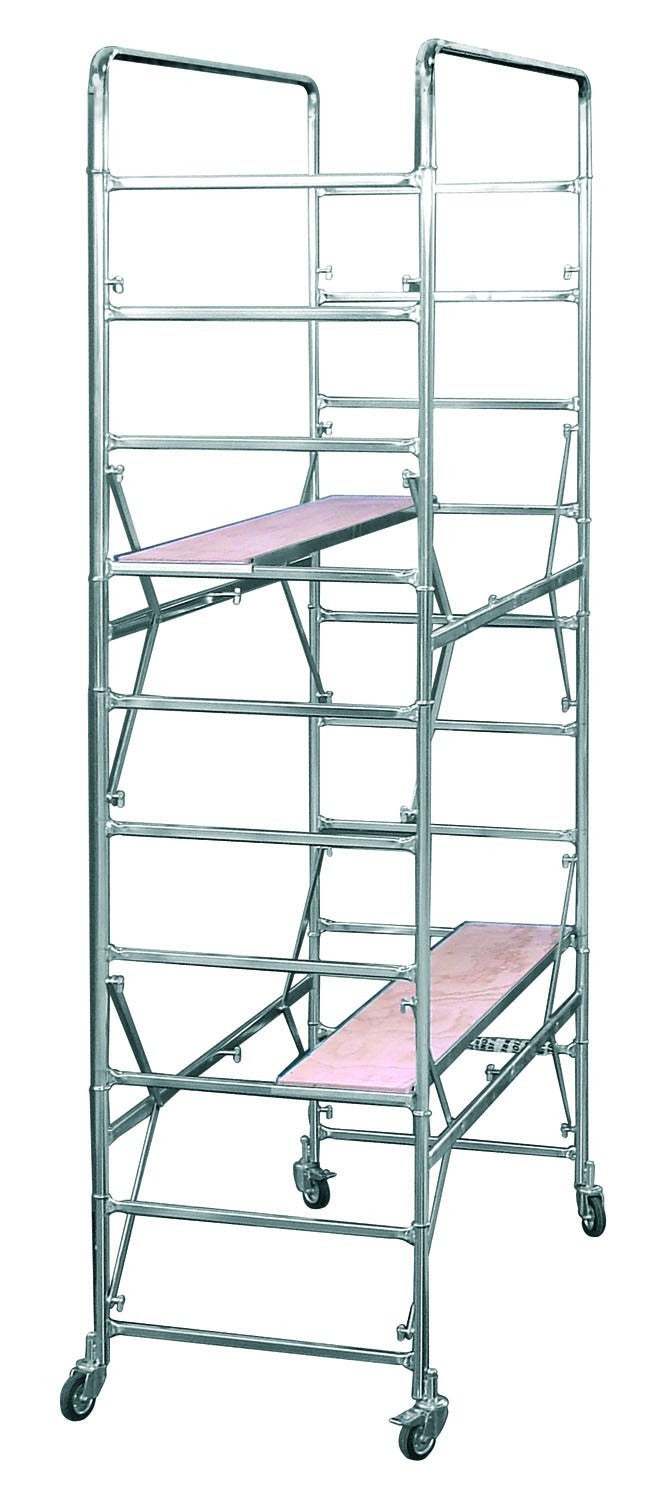 Trabattello in acciaio zincato professionale con doppio piano e ruote, 300 cm