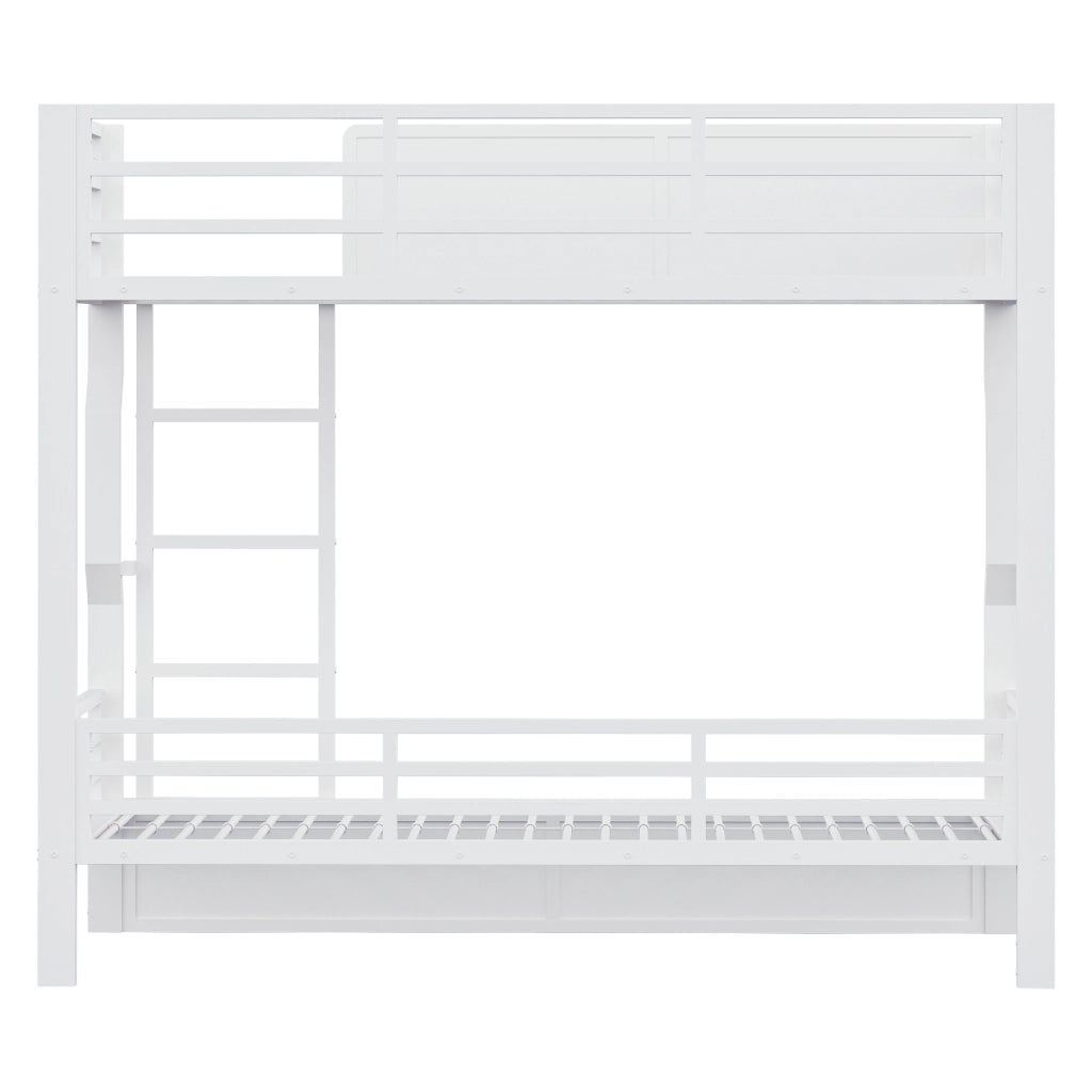 Letto a castello per bambini 90x200 cm con striscia LED; linee moderne e parapetti alti; metallo bianco