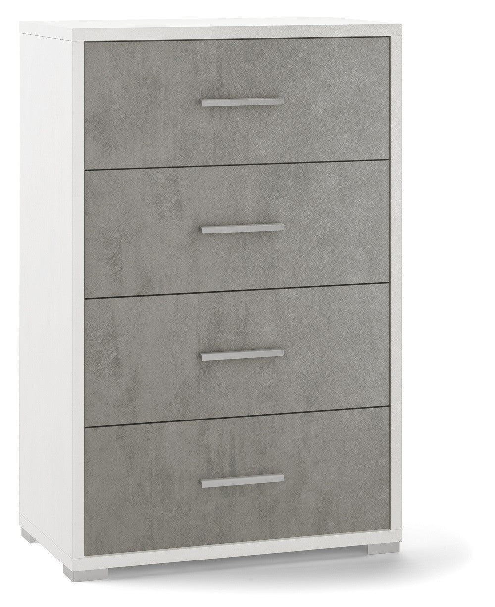 MOBILE CASSETTIERA 4 H110 L71 P41 Cm STRUTTURA BIANCO FRONTALE CEMENTO SARMOG