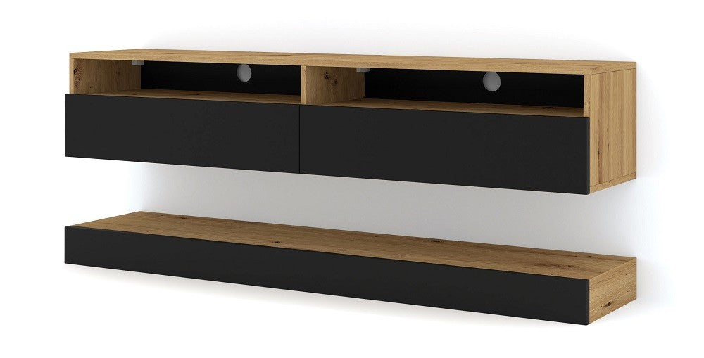 Mobile TV STAND DUO 160 sospeso e a terra colore Rovere frontali Nero