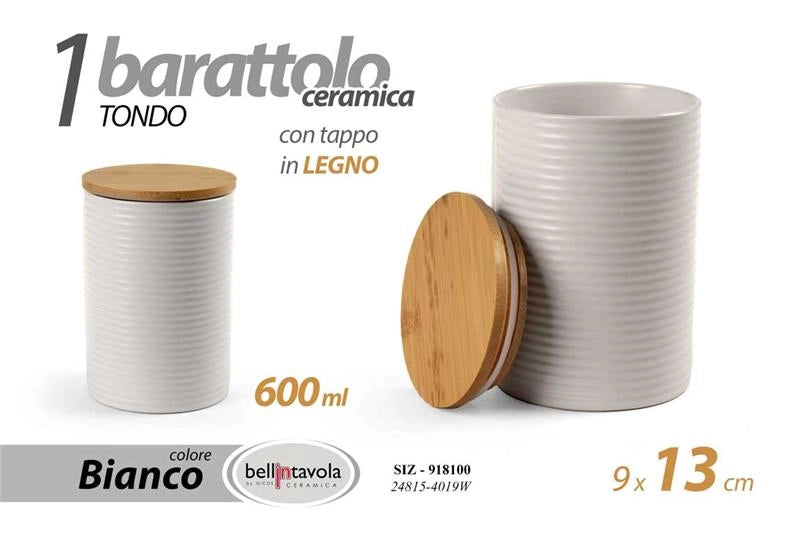 BARATTOLO IN CERAMICA TONDO BIANCO 600ML 9 X 13 CM