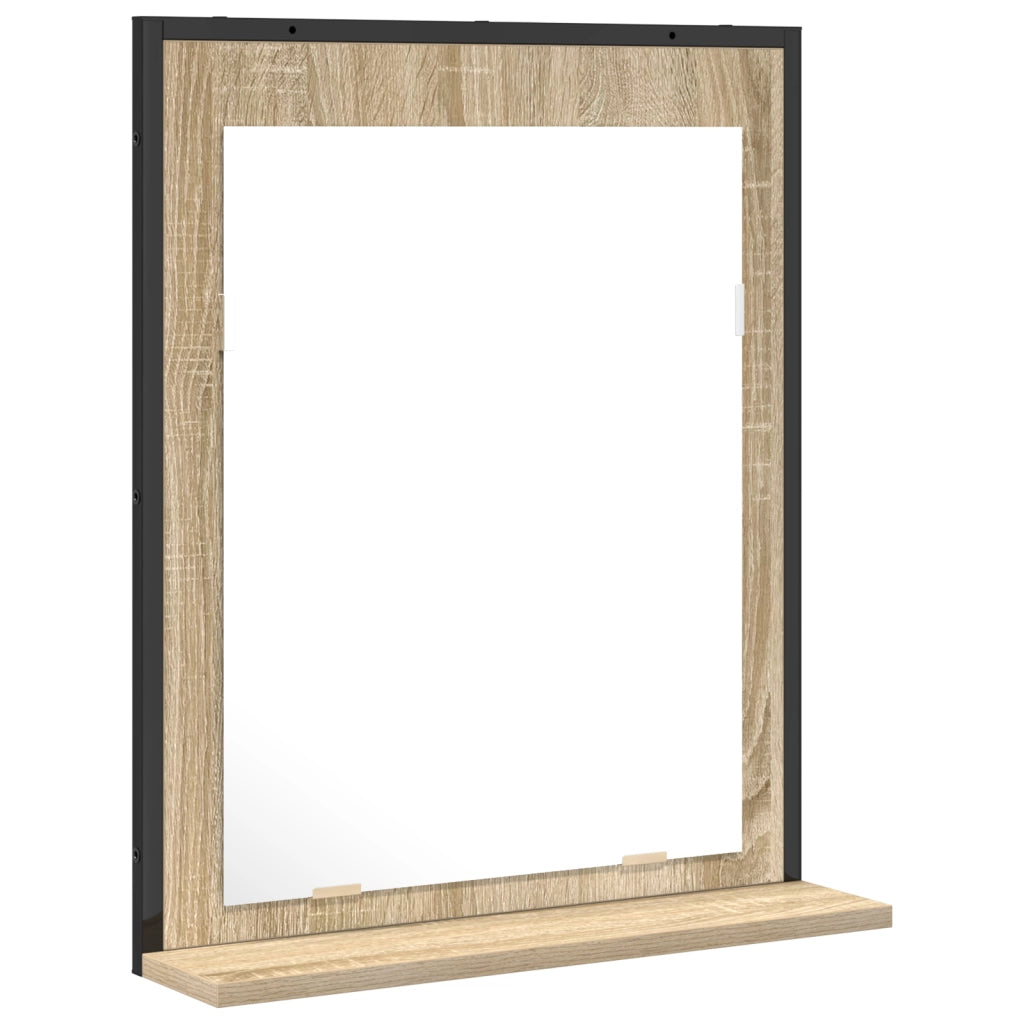 Specchio da Bagno  con Mensola in Rovere Sonoma 50x12x60 cm Legno Ingegnerizzato