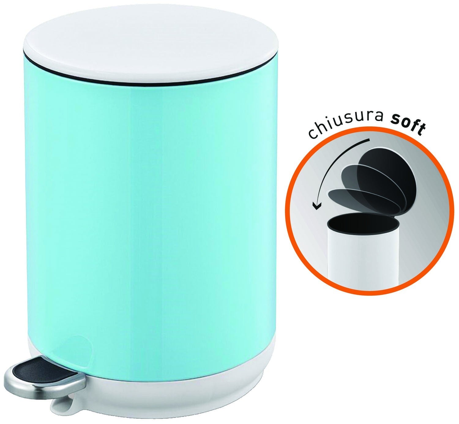 PATTUMIERA SECCHIO 5LT BRIXO LADY BIN PEDALE A CHIUSURA SOFT CELESTE