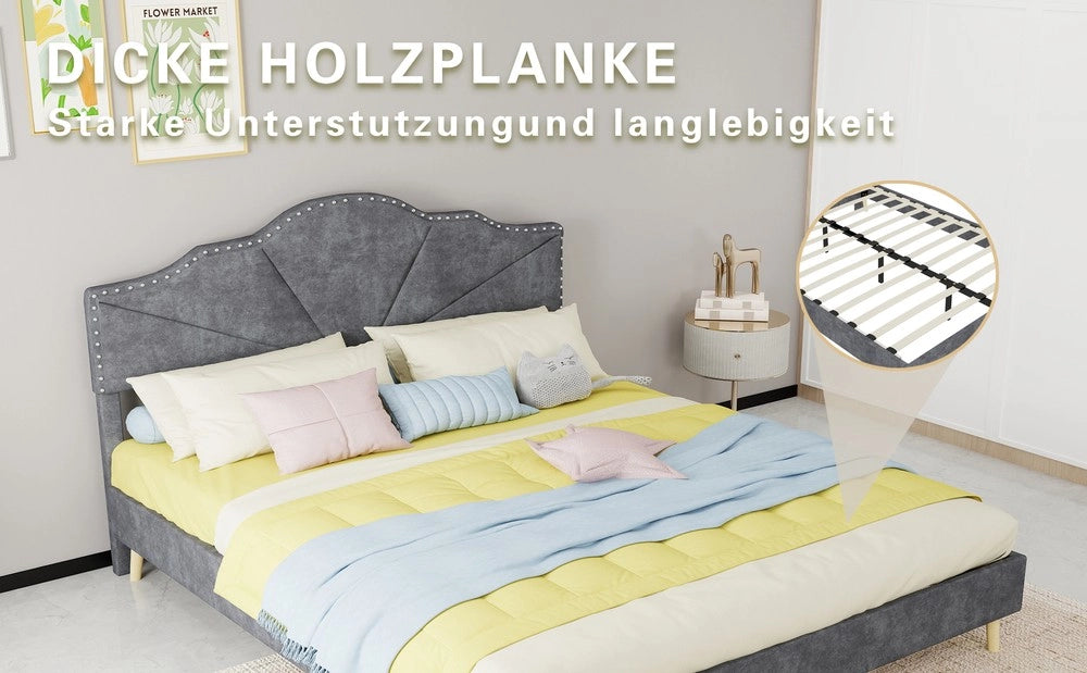 Letto Contenitore Imbottito ¨C MINIMAL ¨C Grigio 160x200 con Materasso
