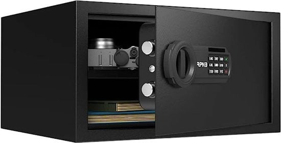 Safario Luxe Elettrico - Resistente al Fuoco - Con Chiusura a Numeri e Chiave - 28L di Stoccaggio - Per Casa e Ufficio - Grande Design - Nero