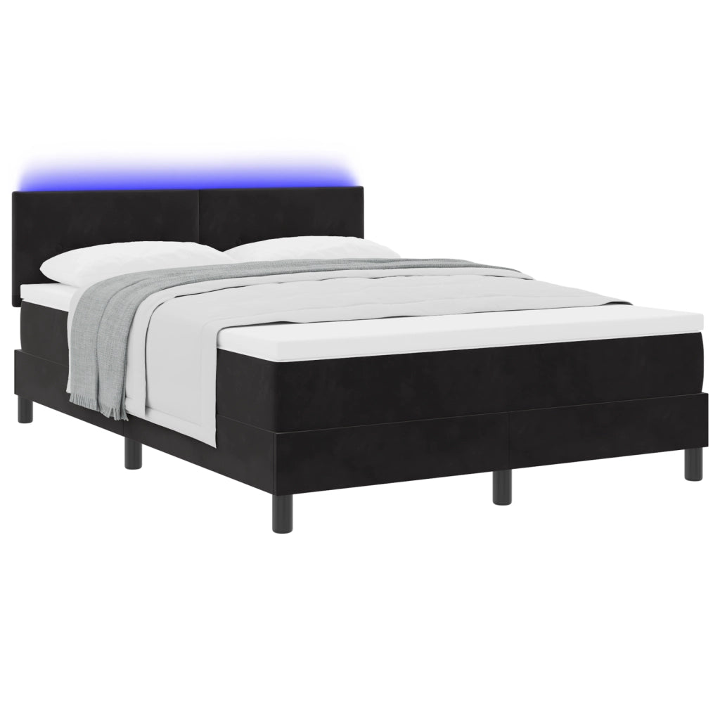 Letto con Box Spring e Materasso & LED Nero 140x190 cm Velluto