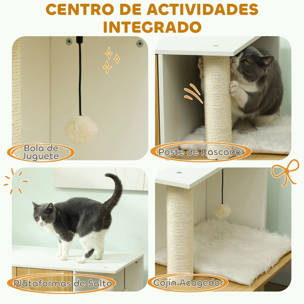 Centro Giochi per Gatti con Cuscino e Palla ¨C Zephmum ¨C 94x48x50,5cm Bianco