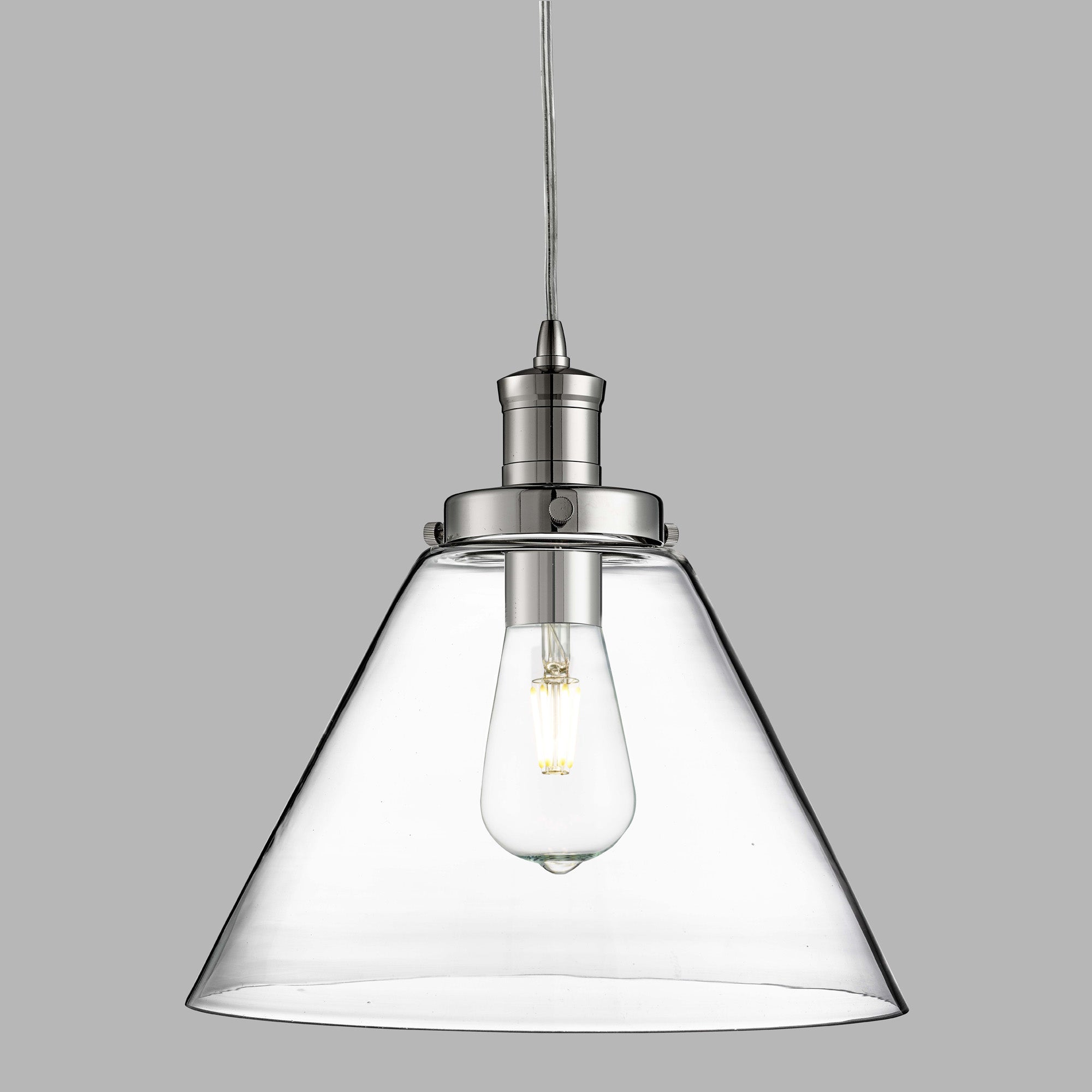 Sospensione Contemporanea Piramide Acciaio Cromo Vetro Trasparente 1 Luce E27