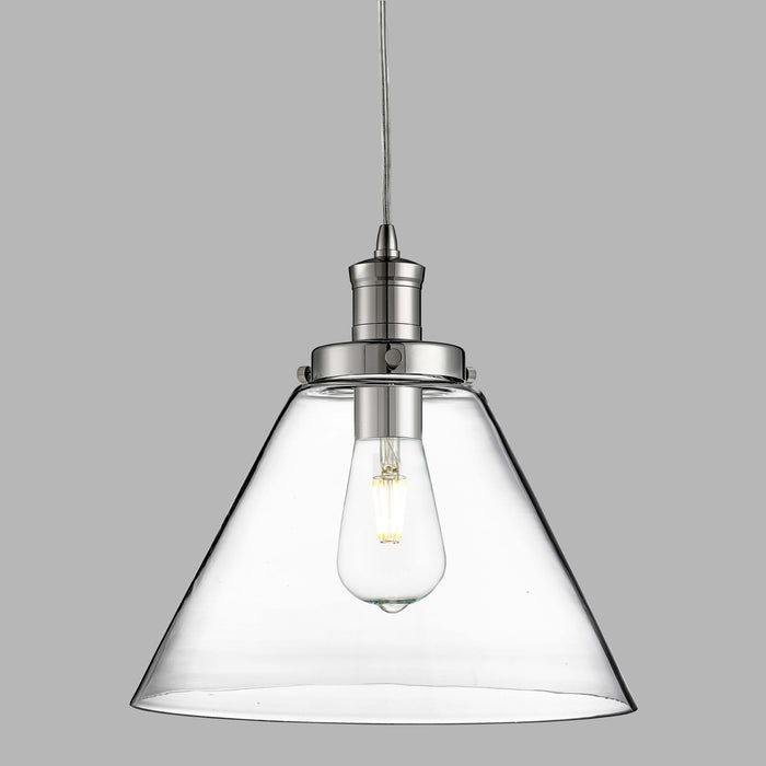 Sospensione Contemporanea Piramide Acciaio Cromo Vetro Trasparente 1 Luce E27