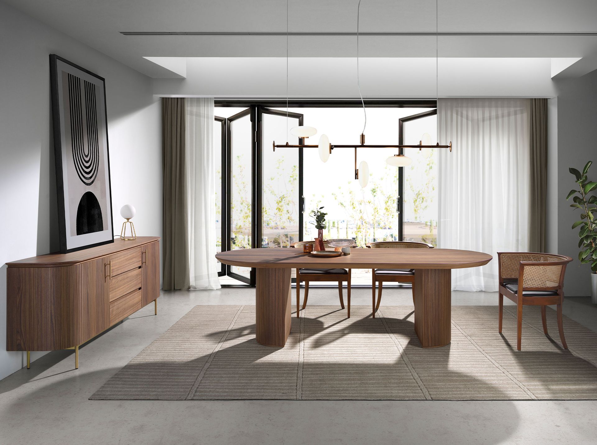 Credenza noce e acciaio dorato lucido