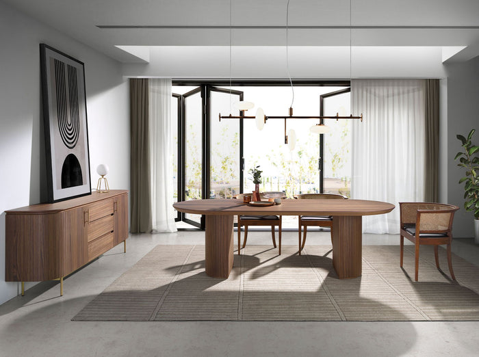 Credenza noce e acciaio dorato lucido