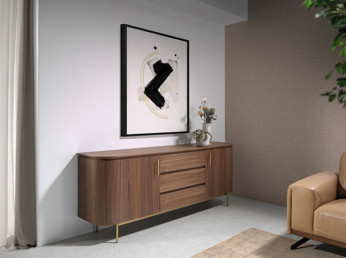 Credenza noce e acciaio dorato lucido
