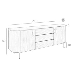 Credenza noce e acciaio dorato lucido