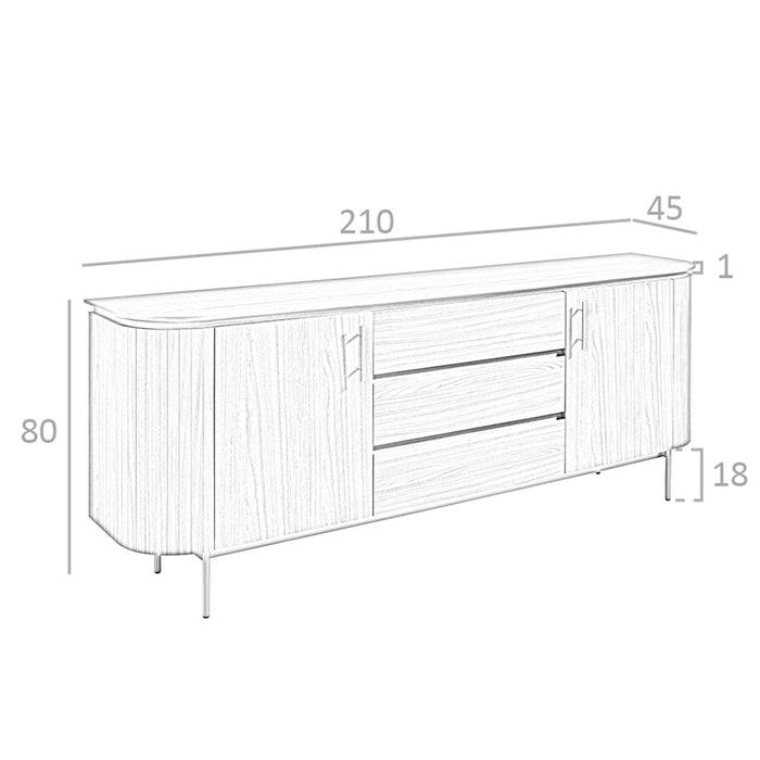 Credenza noce e acciaio dorato lucido