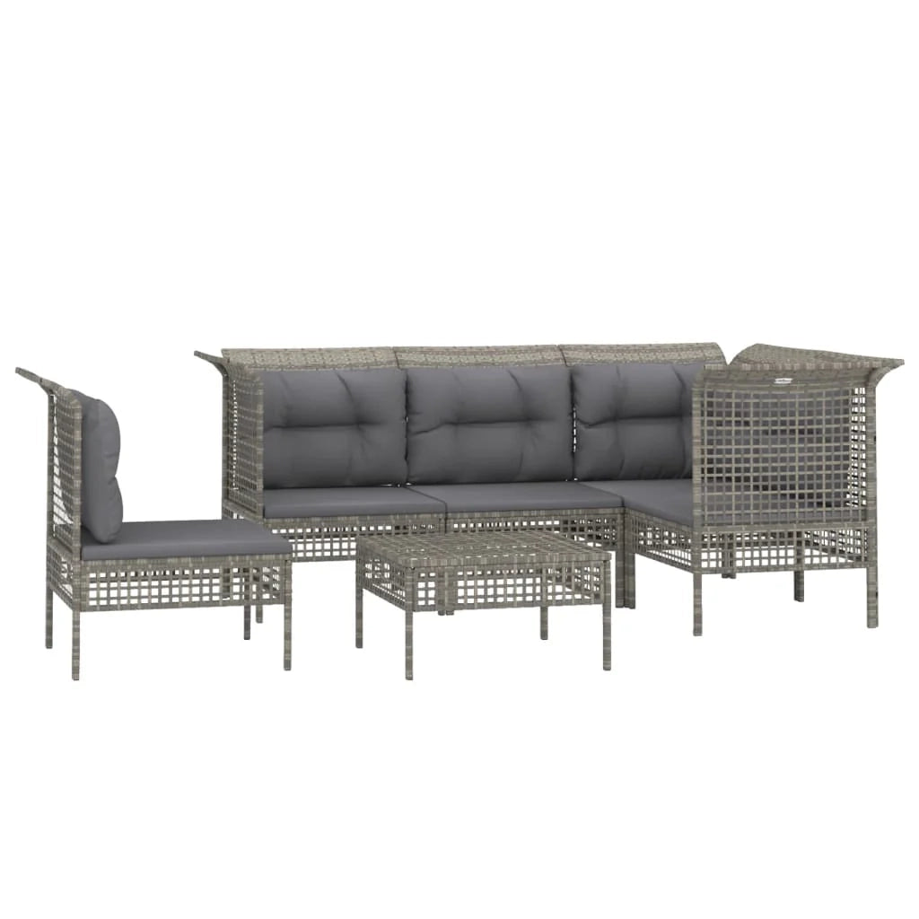 Set di mobili da giardino mobili da esterno set da 6 pezzi con cuscini resina intrecciata grigia 02_0016799