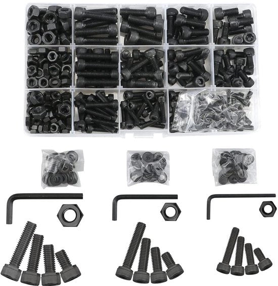 Set di utensili per 6 viti, viti e dadi, 420 pezzi con viti M4, M5, M6, inclusi dadi a 6 viti e anelli, con chiavi a tara, nero.