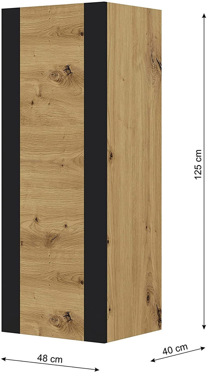 MOBILE CREDENZA ARMADIO DA PARETE QUERCIA CON CORNICI NERE 125X48X40CM MONDI
