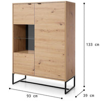 MOBILE VETRINA ARMADIO CREDENZA SOGGIORNO QUERCIA NERO 133x93x39cm AMBER