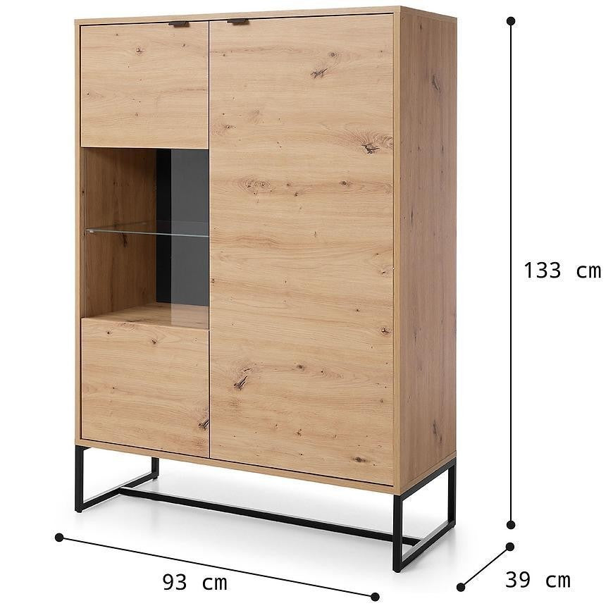 MOBILE VETRINA ARMADIO CREDENZA SOGGIORNO QUERCIA NERO 133x93x39cm AMBER