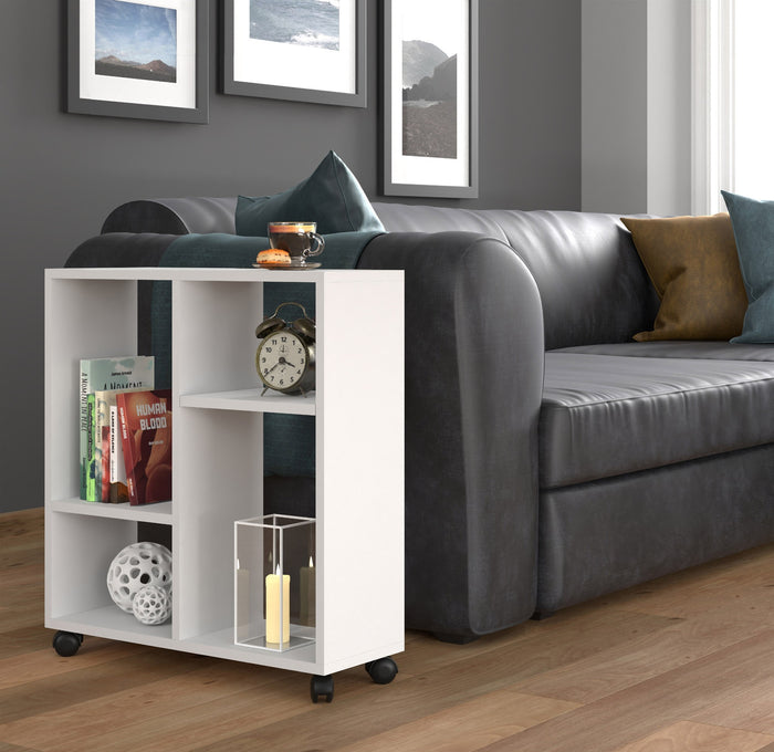 MOBILE TAVOLINO CON RUOTE PORTA PC COMODINO UFFIO CASA BIANCO OPACO 65x60x20cm TRASCO