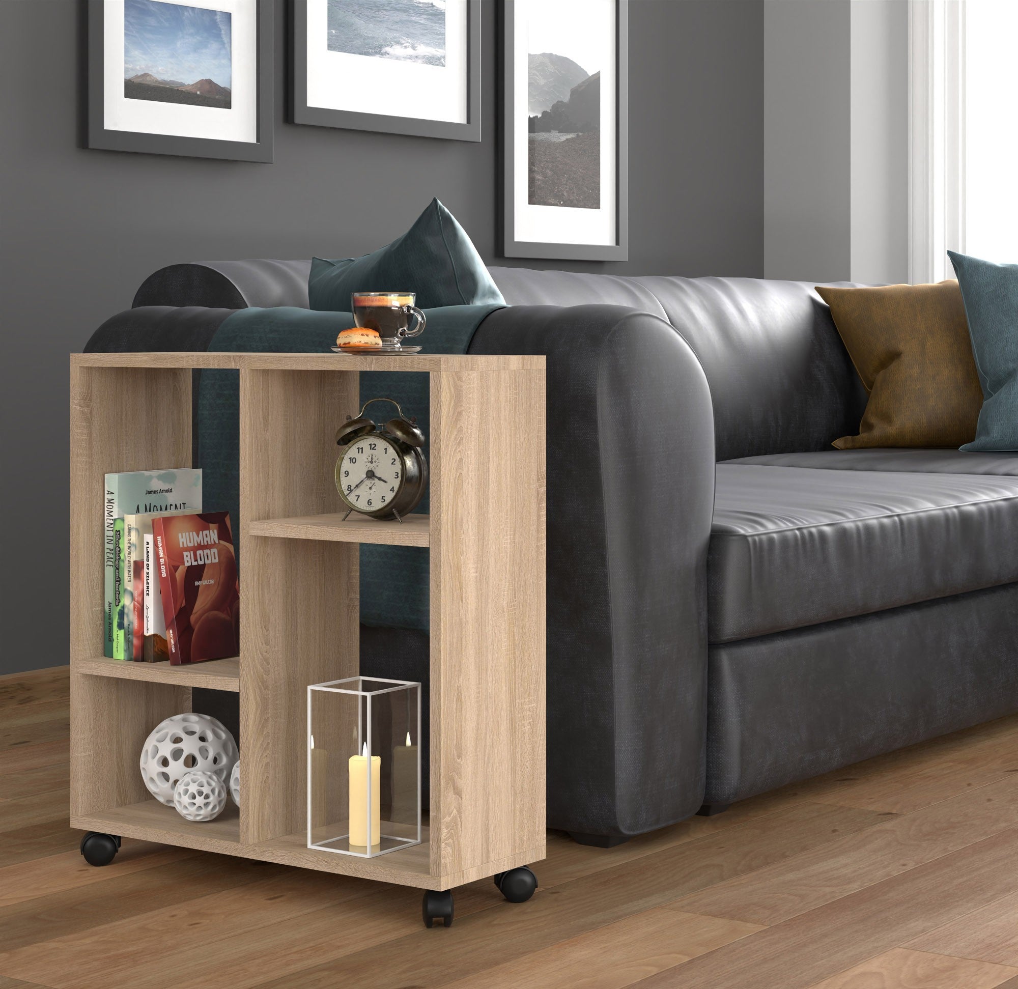 MOBILE TAVOLINO CON RUOTE PORTA PC COMODINO UFFIO CASA ROVERE 65x60x20cm TRASCO